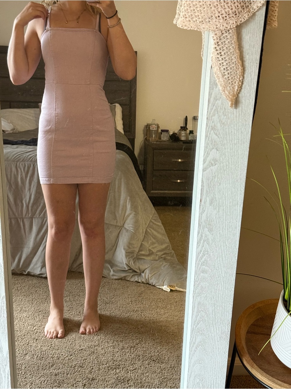 Square Neck Bodycon Mini Dress in Dusty Rose